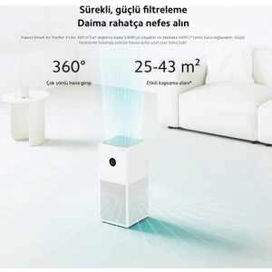 Akıllı Hava Temizleme Cihazı 43M² Etkili Alan Wi-Fi ve Sesli Kontrol  Anti Alerjik Mi Air Kokuları etkili bir şekilde ortadan kaldırın Xiaomi Smart Air Purifier 4 Lite + Hediyeli