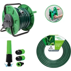 Meteor VDZ25 Kırılmaz Örgülü Makaralı Bahçe Su Hortumu 25 mt 6 Parça