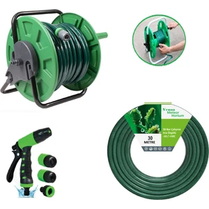Meteor VDV30 Kırılmaz Örgülü Makaralı Bahçe Su Hortumu 30 mt 6 Parça
