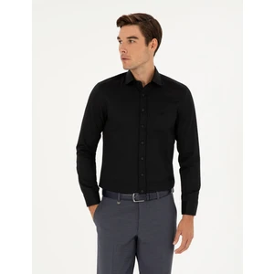 Pierre Cardin Erkek Siyah Slim Fit Armürlü Uzun Kollu Gömlek 50289415-VR046