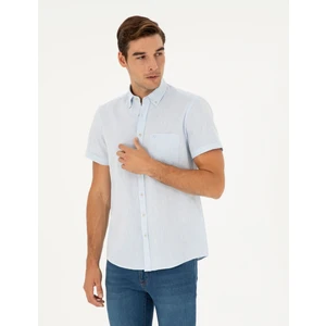 Pierre Cardin Erkek Açık Mavi Keten Karışımlı Regular Fit Kısa Kollu Gömlek 50284166-VR095