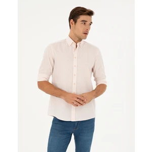 Pierre Cardin Erkek Pudra Keten Karışımlı Regular Fit Uzun Kollu Gömlek 50284168-VR042