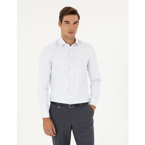Pierre Cardin Erkek Açık Mavi Slim Fit Armürlü Uzun Kollu Gömlek 50289415-VR003