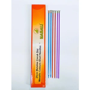 Atmaca Tuhafiye Yabalı Kısa Renkli Örgü Şiş Seti Titanyum 25 Cm (4-4,5-5 No) 3 Adet Çocuk Şişi - Kısa Şiş