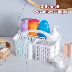 8114 Org-51 3 Bölmeli Düzenleyici Sepet - Çok Amaçlı Organizer - Beyaz