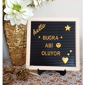 Fikir Store Ahşap Çerçeveli Özelleştirilebilir Yazı Panosu Mesaj Tahtası Gold Renk Harf Setli