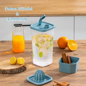 06-1109 Sızdırmaz Kapaklı Matara Detoks Sürahi - Limonluk Şerbetlik Şeffaf 1,5 L