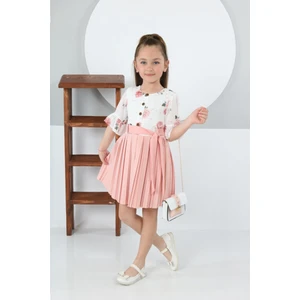 Miniğimin Cicileri Plise Etekli Çantalı Kız Çocuk elbise - Pembe