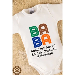 Özel Tasarım %100 Organik Pamuklu Seven Özlenen Kahraman Baba Baskılı Bebek Body Zıbın
