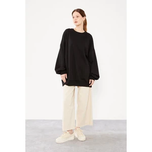 Siyah Bisiklet Yaka Oversize Sweat