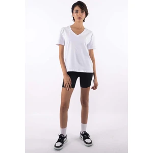 Basic V Yaka T-Shirt Kadın - Beyaz