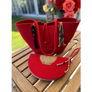 Double Knot Design Bella 2li Takım Plaj Çantası , El Çantası Clutch, Totebag, Kadın, Yazlık, Hediyelik