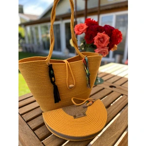 Double Knot Design Bella 2li Takım Plaj Çantası , El Çantası Clutch, Totebag, Kadın, Yazlık, Hediyelik
