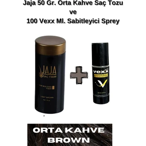 50 Gr. Orta Kahve Hair Fiber  Saç Tozu,Topik + Vexx 100 Ml. Sabitleyici Sprey Set