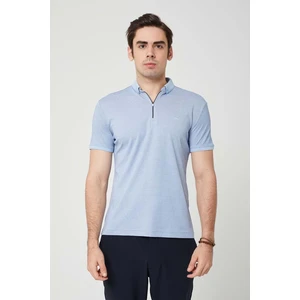 Triko Yaka Fermuarlı Polo Erkek Buz Mavi Tshirt