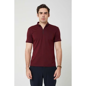 Triko Yaka Fermuarlı Polo Erkek Bordo Tshirt
