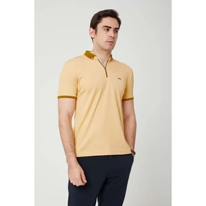 Triko Yaka Fermuarlı Polo Erkek Sarı Tshirt