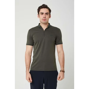 Triko Yaka Fermuarlı Polo Erkek Haki Tshirt