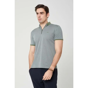 Triko Yaka Fermuarlı Polo Erkek Açık Yeşil Tshirt