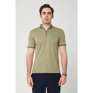 Triko Yaka Fermuarlı Polo Erkek Yeşil Tshirt