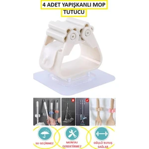 Mop Banyo Askısı Çok Amaçlı Yapışkanlı Askı 4 Adet Fırça Süpürge Papas Düzenleyici Mutfak