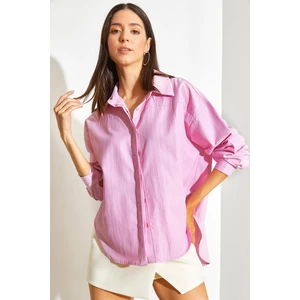 Kadın Şeritli Oversize Salaş Gömlek