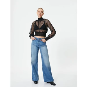 4Sak80006Ek 999 Siyah Kadın Polyester Jersey Uzun Kollu Bluz