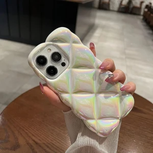 Vip Case iPhone 14 Pro Max  Uyumlu Kabartma Desenli 3D Darbe Emici Ultra Sağlam Pufy Kılıf Beyaz