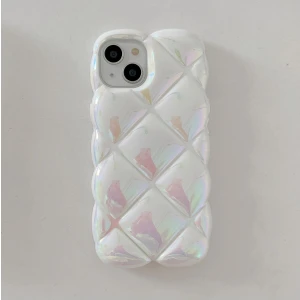 Vip Case iPhone 15  Uyumlu Kabartma Desenli 3D Darbe Emici Ultra Sağlam Pufy Kılıf Beyaz