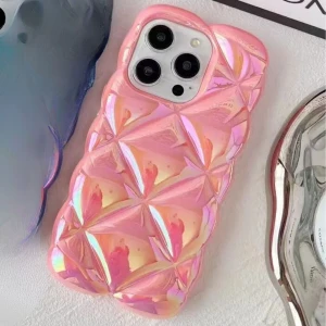 Vip Case iPhone 14 Pro Max  Uyumlu Kabartma Desenli 3D Darbe Emici Ultra Sağlam Pufy Kılıf Pembe