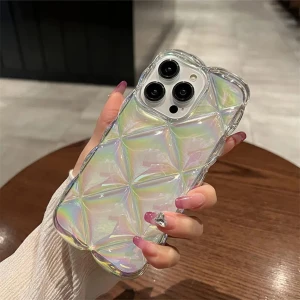 Vip Case iPhone 14 Pro Max  Uyumlu Kabartma Desenli 3D Darbe Emici Ultra Sağlam Pufy Kılıf Şeffaf