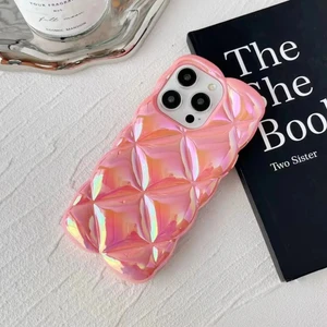 Vip Case iPhone 15 Pro Max Uyumlu Kabartma Desenli 3D Darbe Emici Ultra Sağlam Pufy Kılıf Pembe