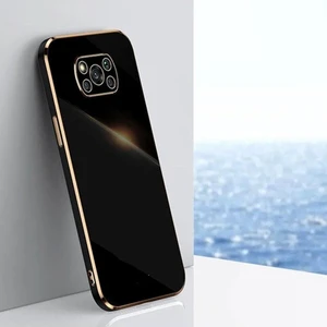 Vip Case Xiaomi Poco X3 ve X3 Pro Uyumlu Gold Kenarlı Parlak Kamera Korumalı Yumuşak Silikon Bark Kılıf