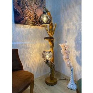 Menal Art Ağaç Lambader 140-150 cm Yeni Yalıkavak Serisi Doğal Ağaç Ahşap Lambader Siyah Top