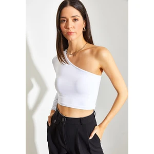 Kadın Uzun Tek Omuz Crop Bluz