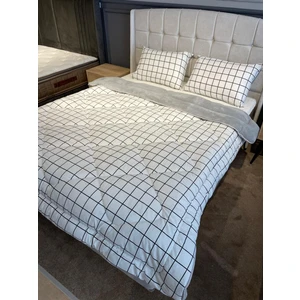 Yılmaz Tekstil Denizli Çift Taraflı Welsoft Yorgan Seti Çift Kişilik Gri Beyaz Kare