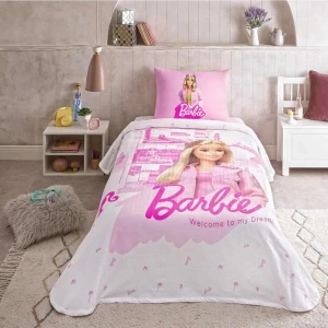Lisanslı Barbie Box Home Tek Kişilik %100 Pamuk Pike Takımı