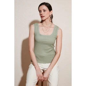 Slim Fit Kalın Askılı Dantelli Kare Yaka Bürümcük Atlet Bayan Atlet 5864979