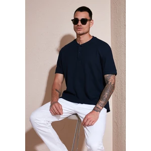 Pamuklu Relaxed Fit Düğmeli Sıfır Yaka T Shirt Erkek T Shirt 5902737