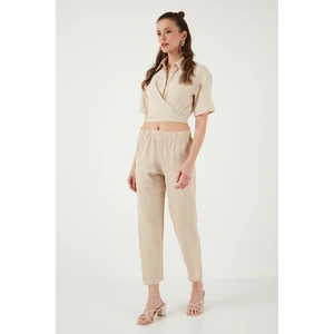 Beli Lastikli Keten Görünümlü Pantolon Kadın Pantolon 5865797