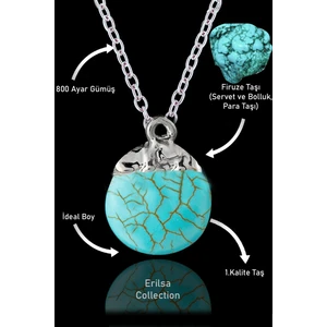 Tesbih Atölyesi Sertifikalı Para Model Firuze Taşı Kolye (Turkuaz Taşı) - Gümüş Alaşımlı