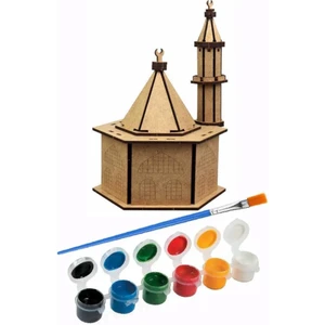 Cami Boyama Seti Ahşap 1 Paket Mdf Cami Maketi Akrilik Boya ve Resim Fırçası