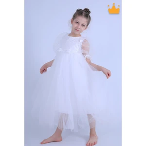 Minimony 5-9 Yaş Balon Kol Kız Çocuk Elbise Bayramlık Mezuniyet Balo Abiye Gelinlik 5006