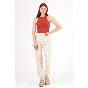 Miss Elegant Beli Güpürlü Keten Pantolon