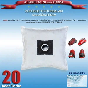 Fakir Emotion 2200 - Emotion 2400 Carbon - Emotion 2400 Turbo - Emotion Parquet Öko - Hans Öko  Modellerine Uygun Süpürge Toz Torbası  200120