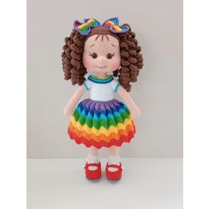 Oyuncak Park Gökkuşağı Kıvırcık Saçlı Kırmızı Ayakkabılı Karnaval Bebek Amigurumi Organik Oyuncak