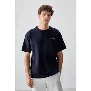 Air Jones Lacivert Pamuklu Kalın Yumuşak Dokulu Oversize Fit Baskılı Erkek T-Shirt - 88375