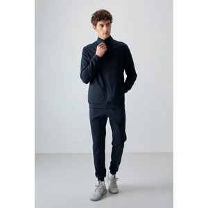 Air Jones Lacivert Yüzeyi Dokulu Standart Fit Nakışlı Erkek Eşofman Takım - 85248