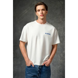 Air Jones Ekru Pamuklu Kalın Yumuşak Dokulu Oversize Fit Baskılı Erkek T-Shirt - 88375