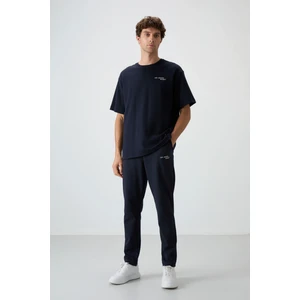 Air Jones Lacivert Pamuklu Kalın Yumuşak Dokulu Oversize Fit Nakışlı Erkek Eşofman Takım - 85252